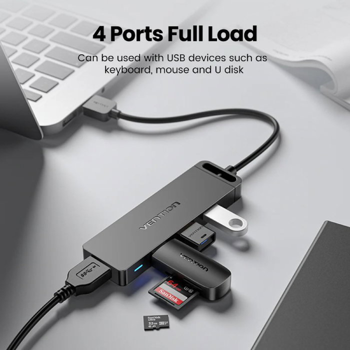 HUB 4 PUERTOS USB 3.0 4xUSB 1xUSB-C PD NEGRO VENTION